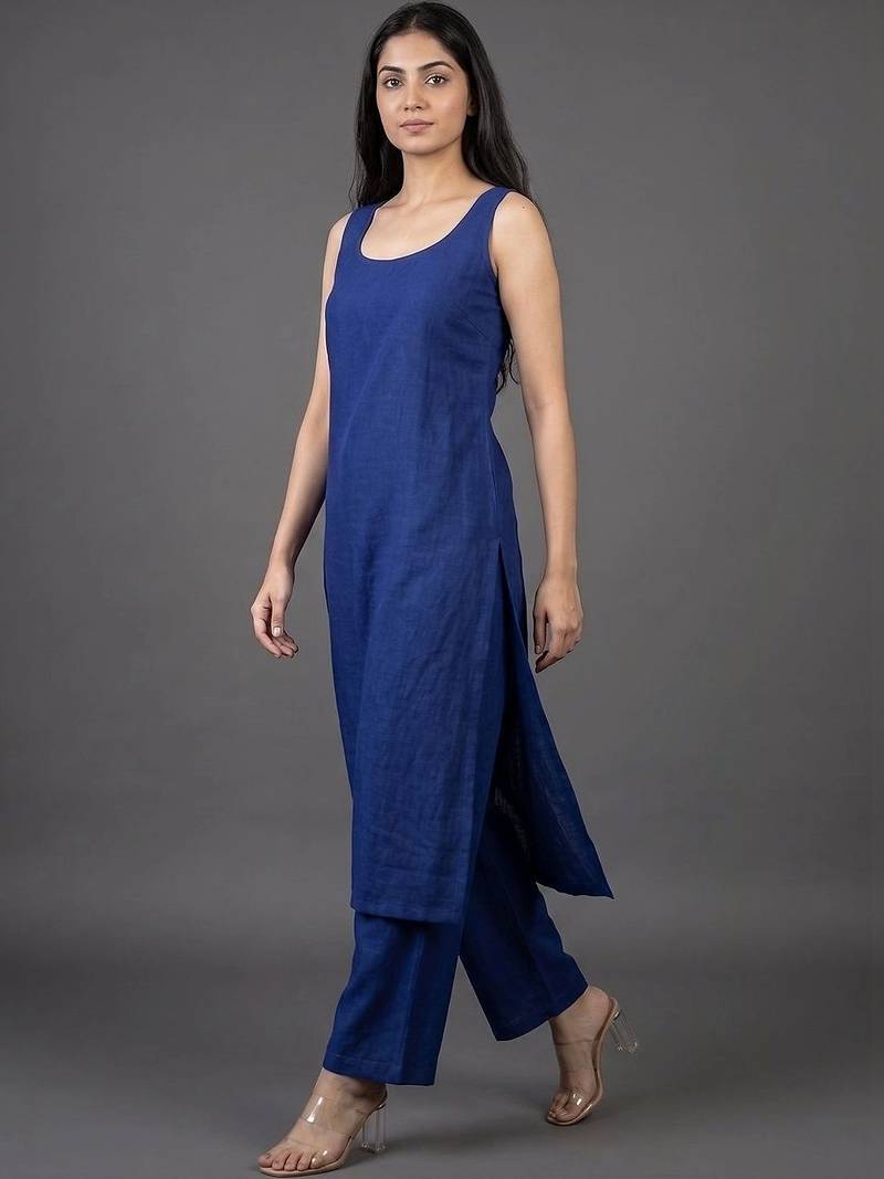 women shoulder strap straight kurta with trousers & dupatta