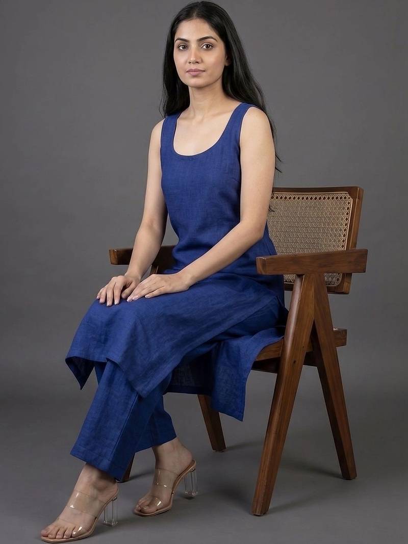 women shoulder strap straight kurta with trousers & dupatta