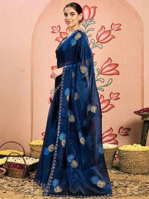 navy_blue embellished beads and stones pure chiffon saree 2