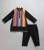 black printed cotton silk kurta set