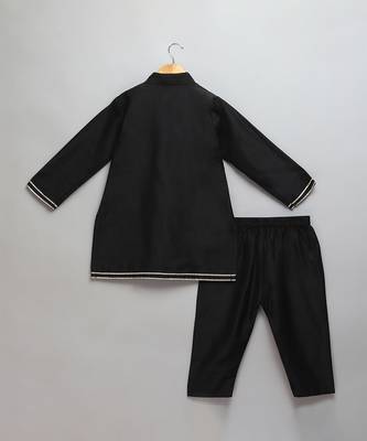black printed cotton silk kurta set 2
