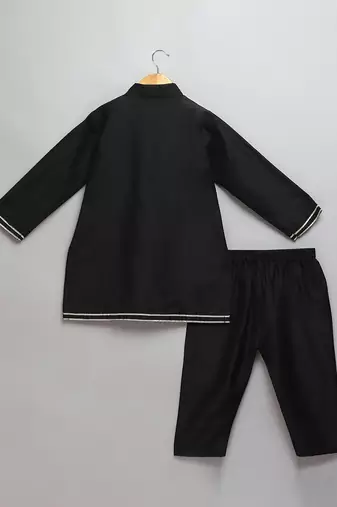black printed cotton silk kurta set