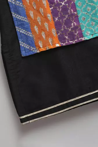 black printed cotton silk kurta set