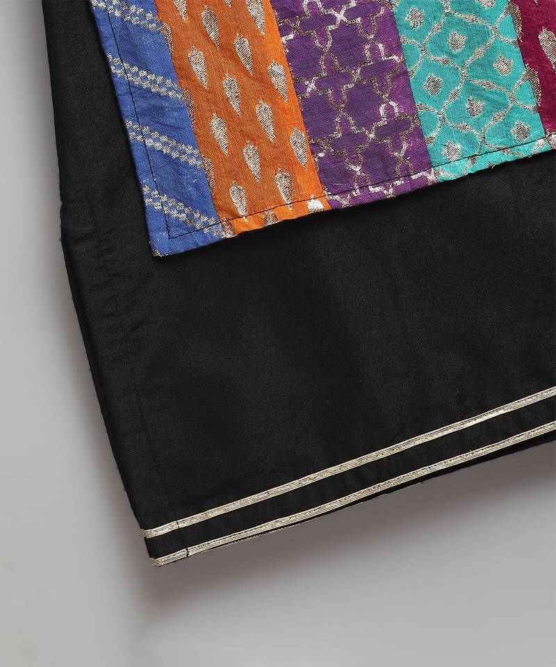 black printed cotton silk kurta set
