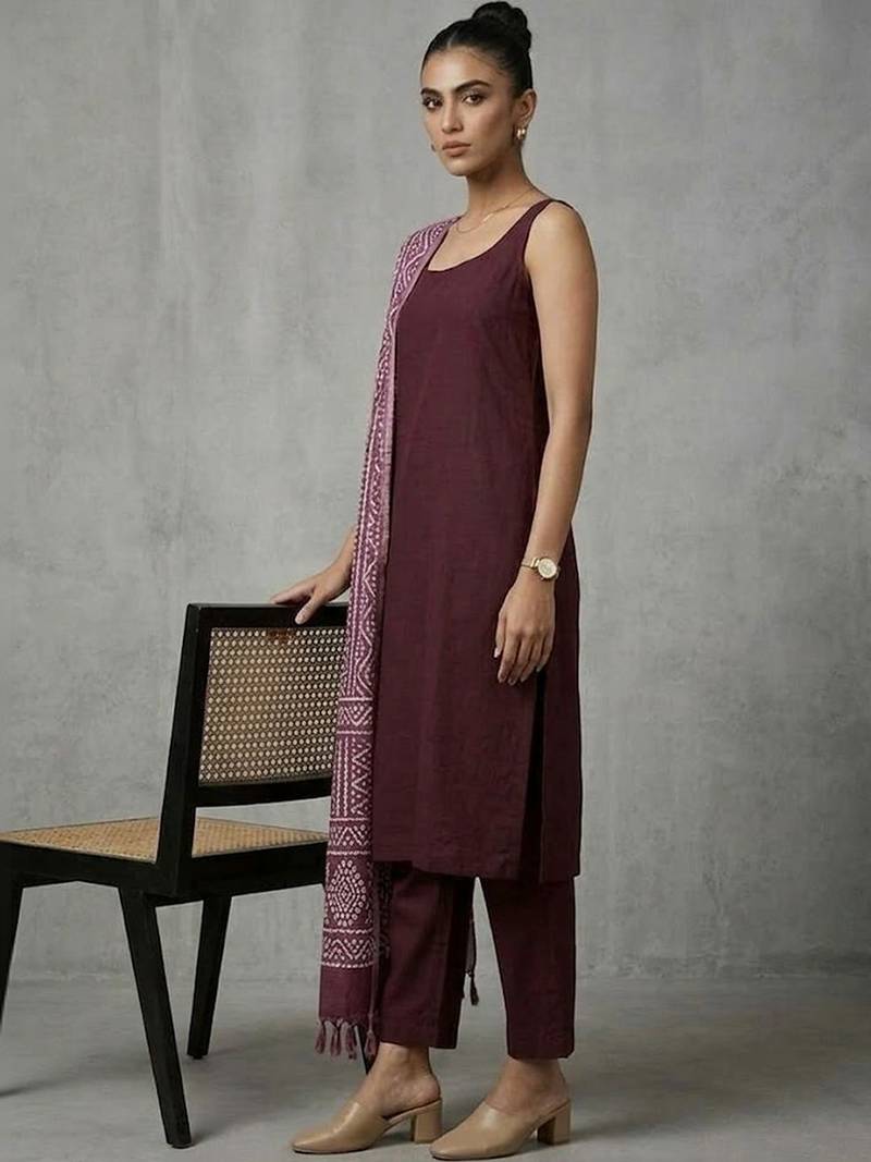 women ethnic motifs regular kurta with trousers & with dupatta