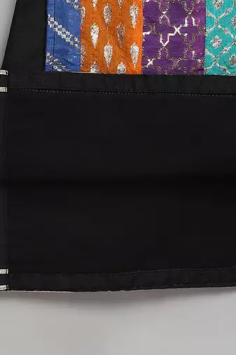 black printed cotton silk kurta set