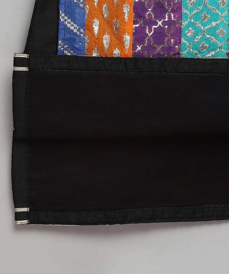 black printed cotton silk kurta set