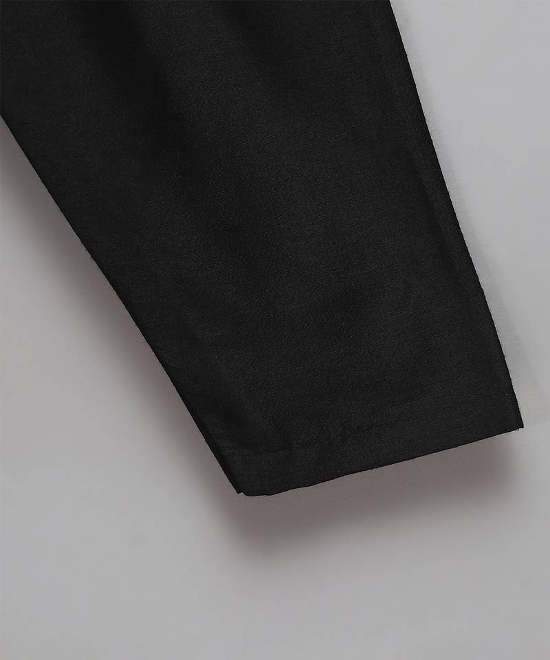 black printed cotton silk kurta set