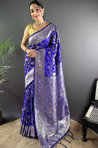 blue woven design zari banarasi saree
