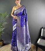 blue woven design zari banarasi saree