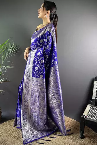 blue woven design zari banarasi saree