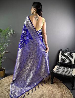 blue woven design zari banarasi saree 3