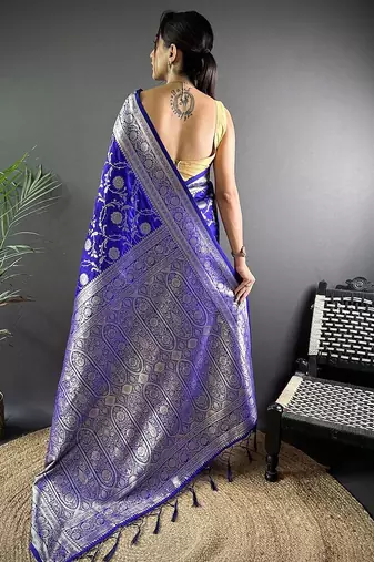 blue woven design zari banarasi saree