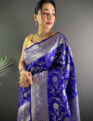 blue woven design zari banarasi saree 4