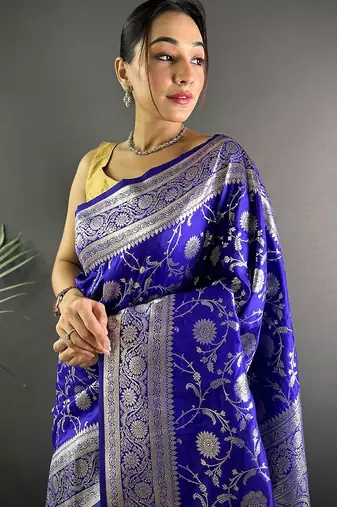 blue woven design zari banarasi saree