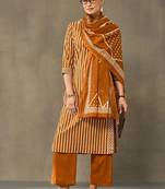 women printed regular cotton kurta with palazzos & with dupatta