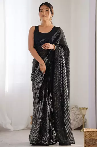 black embellished sequinned saree