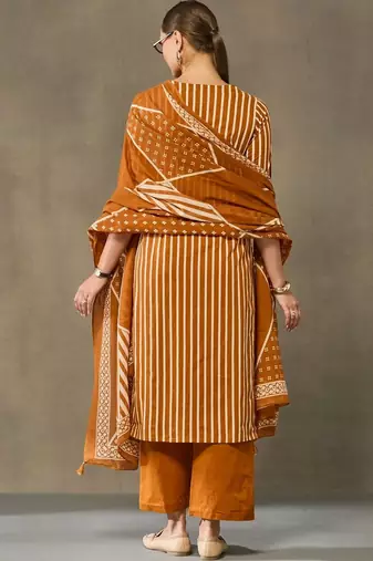 women printed regular cotton kurta with palazzos & with dupatta