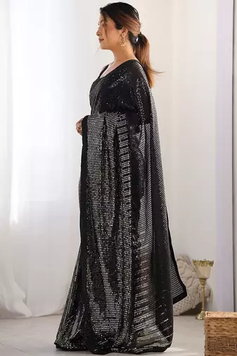 black embellished sequinned saree