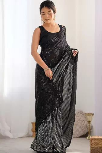black embellished sequinned saree