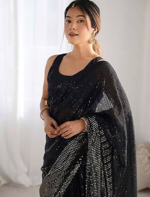 black embellished sequinned saree 5