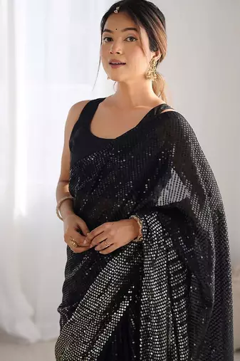 black embellished sequinned saree