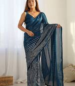 teal embellished sequinned designer saree