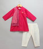 Pink embroidered cotton silk Men Kurta Set