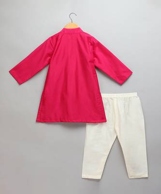 Pink embroidered cotton silk Men Kurta Set 2