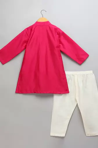 Pink embroidered cotton silk Men Kurta Set