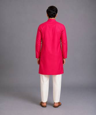 Pink embroidered cotton silk Men Kurta Set 9