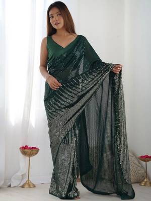 green sequinned embellished saree 1