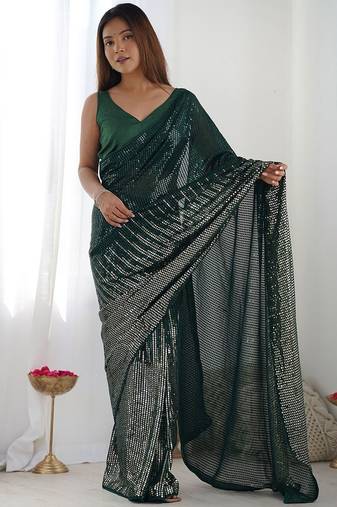 green sequinned embellished saree