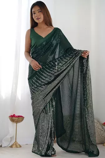 green sequinned embellished saree