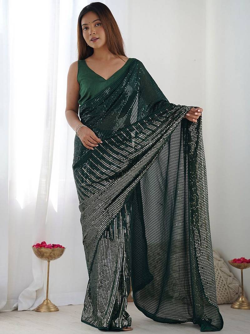 green sequinned embellished saree
