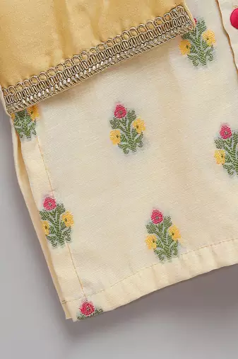 Beige printed cotton silk Men Kurta Set