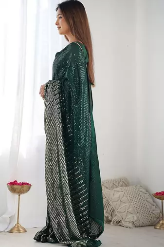 green sequinned embellished saree
