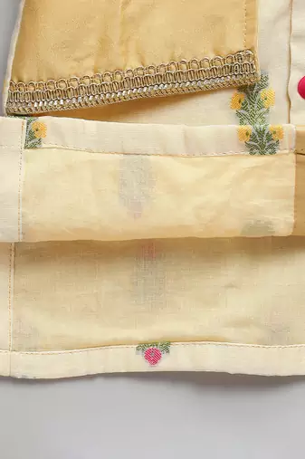 Beige printed cotton silk Men Kurta Set