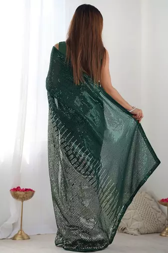green sequinned embellished saree