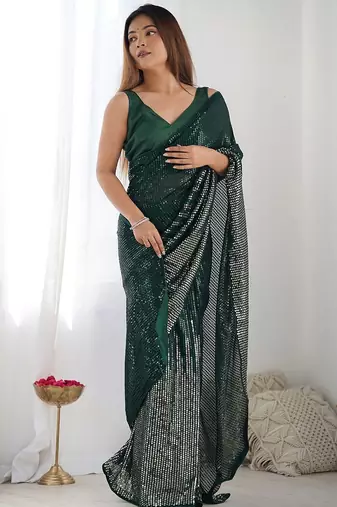 green sequinned embellished saree