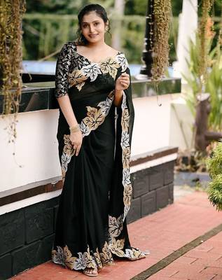 black floral embroidered saree 1