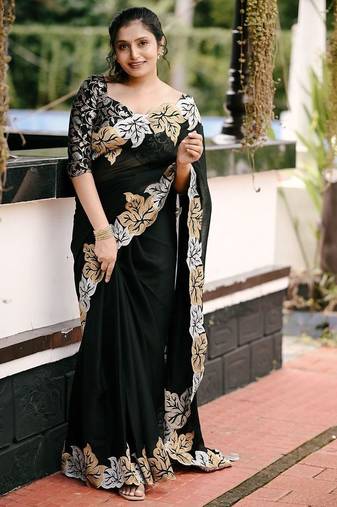 black floral embroidered saree