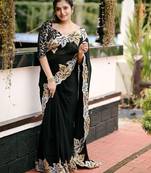 black floral embroidered saree