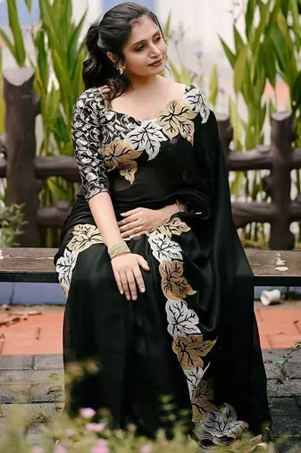 black floral embroidered saree
