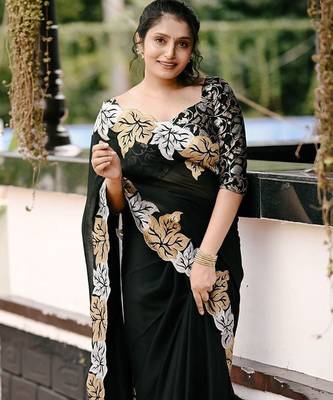 black floral embroidered saree 3