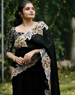black floral embroidered saree 4