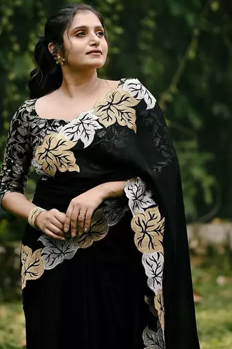 black floral embroidered saree