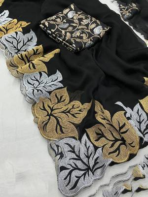 black floral embroidered saree 5