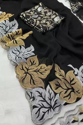 black floral embroidered saree