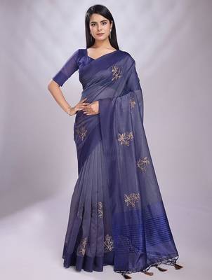 navy_blue embroidered organza saree 1